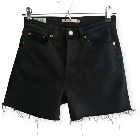 Levi's Wedgie Straight Premium Cut Off Denim Jean Shorts in Black Sprout 24 - Picture 1 of 14